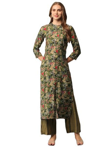 Gosriki Women'S Cotton Blend Straight Printed Kurta With Pant (Bbcom Green-Nj-Gs_Xxl_Green_Xx-Large),Green,2,B0D2NGGSH8