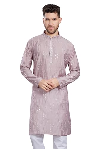 Divisive Men'S Mirror Embroidered Silk Blend Only Slim Fit Kurta (Dkrt819_Xl_Lavender)
