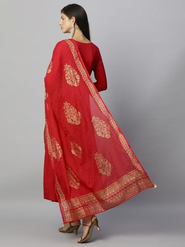 Anni Designer Women'S Rayon Blend Solid Anarkali Kurta With Pant & Dupatta (Magic-Red-Nw_L_Red_Large),Red,L,Cotton Blend,ANNI DESIGNER Women's Cotton Blend Solid Anarkali Kurta with Pant & Dupatta (MAGIC-RED-NW),Kurta, Scarf