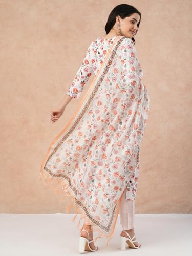 Anni Designer Women'S Rayon Blend Straight Printed Kurta With Pant & Dupatta (Mogri White-Nw_M_White_Medium),White,M,Rayon Blend,Regular,