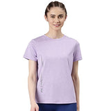 Enamor Women's Letter Print Relaxed Fit T-Shirt (A309_Soft Lilac Melange-Active Reflective,Soft Lilac Melange -