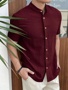 Toplot Men'S Solid Regular Fit Shirt (Popcorn-Mandarin-5210-Maroon-S_Maroon,Maroon,,B0DK5359W5