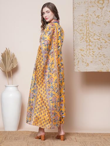 Gosriki Women'S Rayon Blend Anarkali Printed Kurta With Palazzo & Dupatta (Cia Yellow-Vks03-Gs_S_Yellow_Small),Yellow,,B0DGQQHMV4