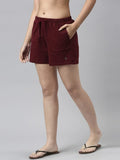Enamor Essentials Mid Rise Relaxed Fit Mid Thigh Length Cotton Slub Jersey Shorts for Womens with 2 Pockets-E062 (E062_Dry Blood_XL),Dry Blood