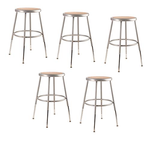 (5 Pack) National Public Seating 19'-27' Adjustable Height Heavy Duty Steel Stool, Grey, 6218H-Cn