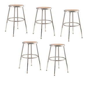 (5 Pack) National Public Seating 19'-27' Adjustable Height Heavy Duty Steel Stool, Grey, 6218H-Cn