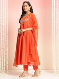 Gosriki Women'S Rayon Blend Embroidered Anarkali Kurta With Pant & Dupatta (Sharvali Orange-Gs_Xxl_Orange_Xx-Large),Orange,2,B0DT765RZ7