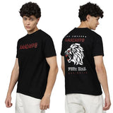 Lookmark Pure Cotton Black Color Printed Half Sleeve Oversized T-Shirt For Men(Mt20-Black-M)