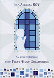 Designer Greetings Silouette In Front of Stained Glass Window 1st / First Communion Card for Boy