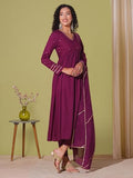 Gosriki Women'S Rayon Viscose Yoke Anarkali Kurta With Pant & Dupatta (Suruchi Wine-Vks02-Gs_M_Wine_Medium),Wine,,B0F38F13MF