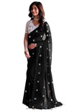 Satrani Women's Georgette Embroidery Saree with Unstitched Blouse Piece (3607S126N_Black)