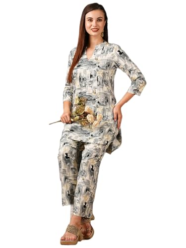 Anni Designer Women'S Cotton Blend Printed Ethnic Co-Ord Set (Tamar Grey-Nw_Xl_Grey_X-Large),Grey,XL