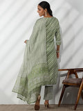 Libas Womens Printed Cotton Straight Kurta With Trousers And Dupatta Green 2Xl 48887