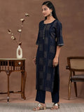 Libas Womens Printed Silk Blend Straight Kurta With Trousers And Dupatta Blue S 36880
