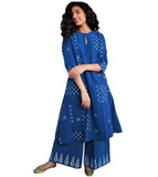 Gosriki Women'S Rayon Viscose A-Line Printed Kurta With Palazzo (Chaurya Blue-Gs_S_Blue_Small),Blue,,B0FDBGQSRN