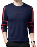 Eyebogler Mens Round Neck Full Sleeves Regular Fit Printed T-Shirt Navy Red,Navy RedApparel,S