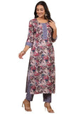 Gosriki Women'S Cotton Blend Straight Printed Kurta With Pant (Bicata Blue-Gs_Xl_Blue_X-Large),Blue,,B0CNZ98XW1