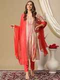 Anni Designer Women'S Rayon Blend Straight Printed Kurta With Pant & Dupatta (Tiedye Red-Nw_Xxl_Red_Xx-Large),Red,2XL,Rayon Blend,Regular,Kurta, Scarf
