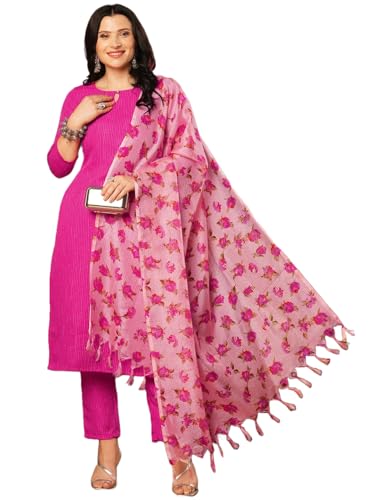 Anni Designer Women'S Rayon Blend Printed Straight Kurta With Pant & Dupatta (Barhai Pink-Vks01_S_Pink_Small),Pink,S