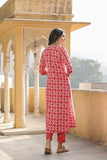 Anni Designer Women'S Cotton Blend Straight Printed Kurta With Pant (Dravini Red-Bfv_Xxl_Red_Xx-Large),Red,2XL,Cotton Blend,Casual,Kurta