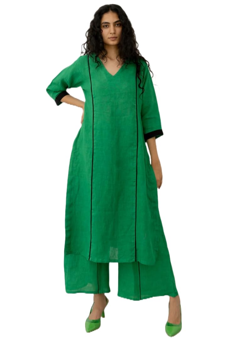 Anni Designer Women'S Rayon Blend Straight Solid Kurta With Palazzo (Papita Green_5Xl_Green_Xxxxx-Large),Green,5XL