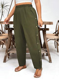 Toplot Women Casual Slanted Pocket Elastic Waist Tapered Pants (Button-Pant-5192-Olive-30),Olive,30,B0D81DJGTG