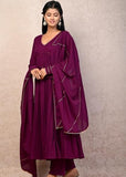 Gosriki Women'S Rayon Viscose Yoke Anarkali Kurta With Pant & Dupatta (Suruchi Wine-Vks01-Gs_Xxl_Wine_Xx-Large),Wine,2,B0DSKS6JN1