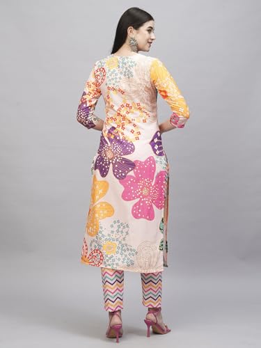 Anni Designer Women'S Cotton Blend Straight Printed Kurta With Pant (Wahida White_L_White_Large),White,L,Cotton Blend,Wahida_1428,Kurta