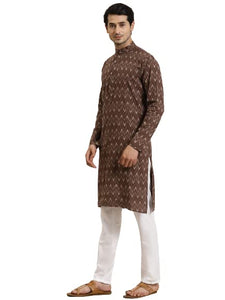 Sojanya (Since 1958 Men'S Cotton Brown & Cream Printed Only Long Kurta