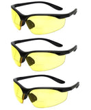 Calabria 91348 3 Pack Bulk Bifocal Reading Safety Glasses Readers +2.00 Yellow Men Women Wrap Around Eye Protection Anti Fog