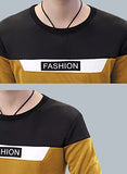 Eyebogler Men'S Trendy Round Neck Full Sleeves Colourblocked T-Shirt,Light Mustard Black Apparel,S