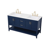 Elegant Decor Aubrey 60 Steel And Solid Wood Double Bathroom Vanity In Blue