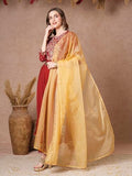 Gosriki Women'S Rayon Blend Embroidered Anarkali Kurta With Pant & Dupatta (Kausik Red-Gs_S_Red_Small),Red,,B0DRNNM7LJ
