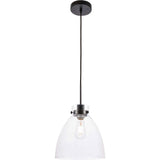 Living District Frey 1-Light Mid-Century Metal Pendant In Black And Clear Glass