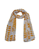 Cashmere Craft Pure Cotton Leaf Printed Yellow Scarf/Stole For Summer (Cashmerecraft2079)