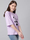 Kotty Women'S Cotton Blend Printed Oversized T-Shirts,Light PurpleApparel,M