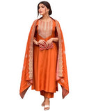 Gosriki Women'S Rayon Viscose Embroidered Straight Kurta With Pant & Dupatta (Puneeta Orange-Vks02-Gs_Xl_Orange_X-Large),Orange,,B0F8QB1WZB