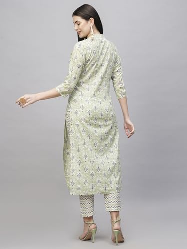 Anni Designer Women'S Cotton Blend Straight Printed Kurta With Pant (Babita Green_Xl_Green_X-Large),Green,XL,Cotton Blend,Babita_1423,Kurta