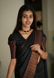 Flosive Womens Kanjivaram Silk Saree With Handloom Weaving Work With Blouse (Black B)