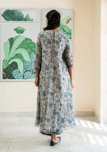 Anni Designer Women'S Rayon Viscose Printed Anarkali Kurta With Pant (Jubi White_Xxl_White_Xx-Large),White,2XL,Rayon Blend,Anarkali,