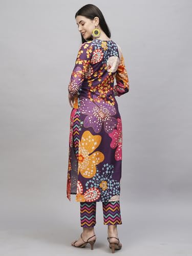 Anni Designer Women'S Cotton Blend Straight Printed Kurta With Pant (Wahida Purple_S_Purple_Small),Purple,S,Cotton Blend,Wahida_1428,Kurta