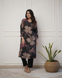 Anni Designer Women'S Rayon Viscose Straight Printed Kurta With Pant (Kitimat Black_S_Black_Small),Black,S,Rayon Blend,Classic,