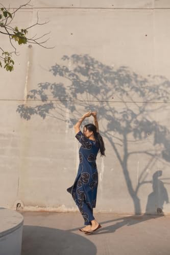 Anni Designer Women'S Rayon Viscose Straight Printed Kurta With Pant (Kamo Blue_S_Blue_Small),Blue,S,Rayon,Regular,