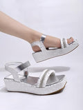 Shoetopia Rhinestone Detailed Silver Shiny Platform Heeled Sandals For Women & Girls /Uk8-Eu41,Silver,8,B0CK5LDMN8