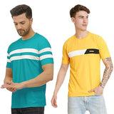 Lookmark Men'S Combo Cotton Blend Sky Blue & Yellow Color Printed Striped Polo Tshirt(Mt04-Mt02),Sky Blue-Yellow29Apparel,S
