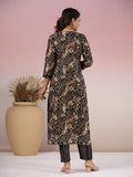 Anni Designer Women'S Rayon Blend Straight Printed Kurta With Pant (Kivala Black_M_Black_Medium),Black,M,Rayon Blend,Regular,