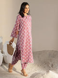 Libas Womens Cotton Peach Block Motif Printed Curved Kurta Set With Salwar, Large