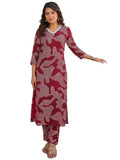 Gosriki Women'S Rayon Blend Straight Printed Kurta With Pant (Neam Maroon-Gs_L_Maroon_Large),Maroon,,B0CYGTPCX1