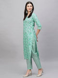 Anni Designer Women'S Cotton Blend Straight Printed Kurta With Pant (Lajvanti Green_S_Green_Small),Green,S,Cotton Blend,Straight,Kurta