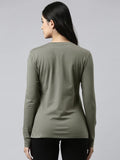 Enamor Essentials Full Sleeve Round Neck Slim Fit Stretch Cotton Lounge Tshirt For Womens-E157 (E157_Ash Grey/Lotus Yogini_L)